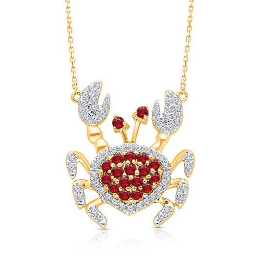 Yellow Gold Ruby & White Diamond Crab Pendant