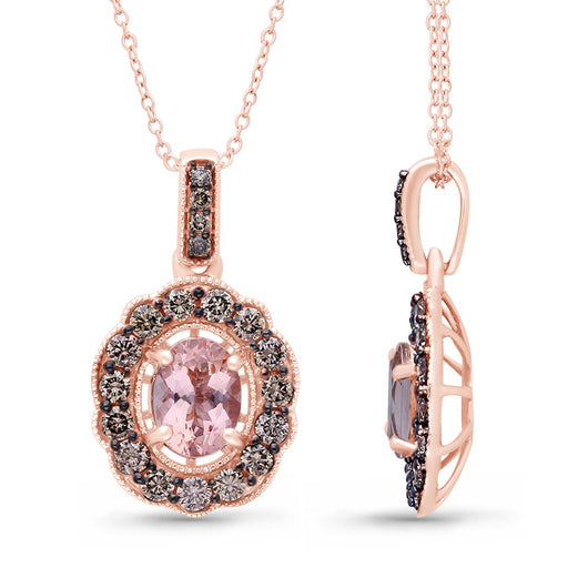 Morganite & Diamond Necklace 10K Rose Gold 17