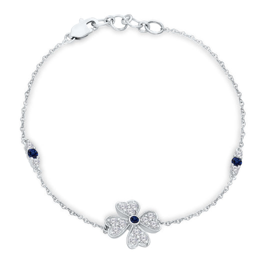 White Gold Sapphire And Diamond Heirloom Flower Heart Bracelet