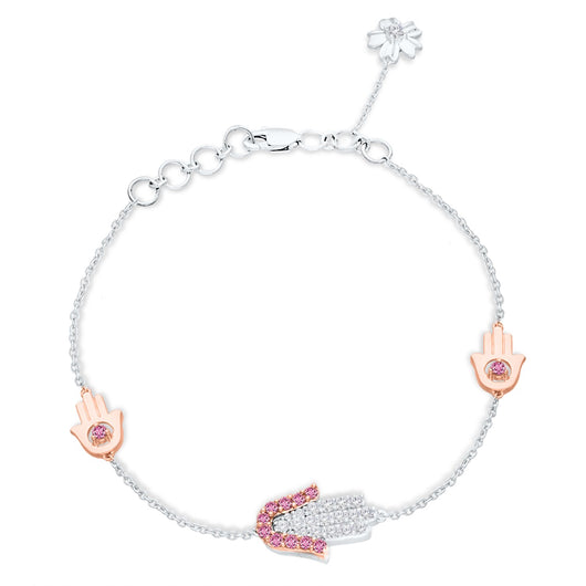 Two Tone Gold Pink Sapphire & White Diamond Hamsa Bracelet