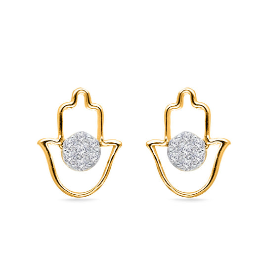 Two Tone Gold Diamond Hamsa Earrings