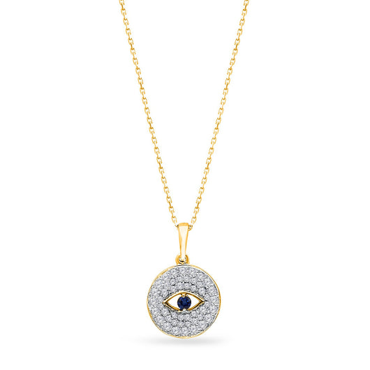 Yellow Gold Sapphire & Diamond Evil Eye Pendant