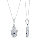 White Gold Sapphire & Diamond Hamsa Pendant