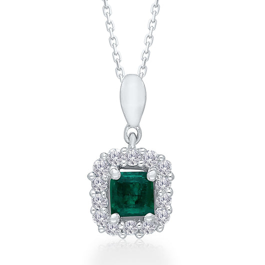 White Gold Emerald & Diamond Heirloom Pendant