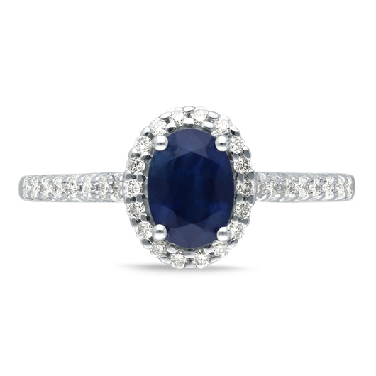 Kallati Heirloom Oval Halo Sapphire & Diamond Engagement Ring in 14K White Gold
