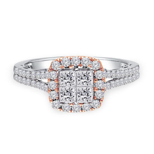 Kallati Eternal Cluster Diamond Engagement Ring in 14K White and Rose Gold