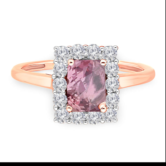 Kallati Heirloom Emerald Cut Halo Natural Sapphire & Diamond Engagement Ring in 14K White Gold
