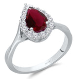 Kallati Heirloom Pear Shaped Ruby & Diamond Ring in 14K White Gold