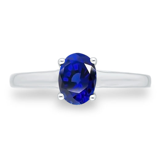 Kallati Heirloom Oval Solitaire Sapphire Engagement Ring in 14K White Gold