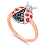 Rose Gold Ruby & Black Diamond Ladybug Ring