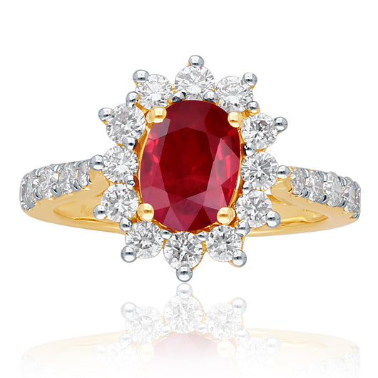 Natural No Heat Burma Ruby set in Designer White Gold Ring with Diamonds