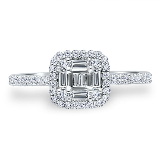 Kallati Legendary Cushion Shape Diamond Engagement Ring in 14K White Gold