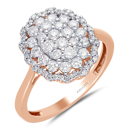 Kallati Eternal Oval Halo Cluster Diamond Engagement Ring in 14K Rose Gold