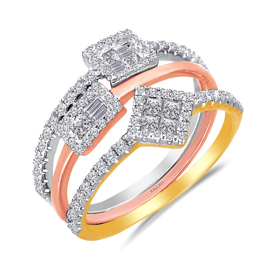 Kallati Legendary 3pc. Stackable Diamond Engagement Rings in 14K Tri Tone Gold