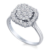 Kallati Eternal Cushion Halo Cluster Diamond Engagement Ring in 14K White Gold