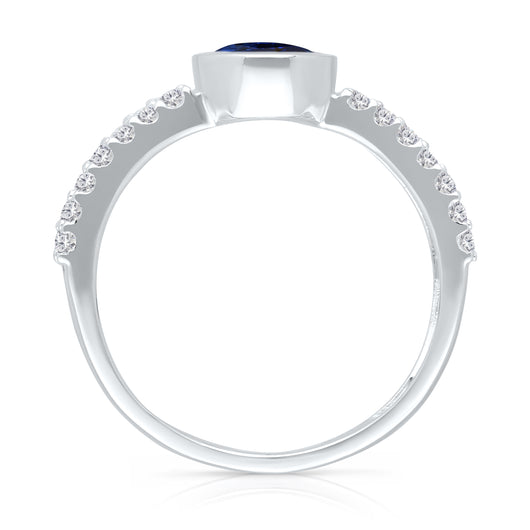 Kallati Heirloom Sapphire & Diamond Engagement Ring in 14K White Gold