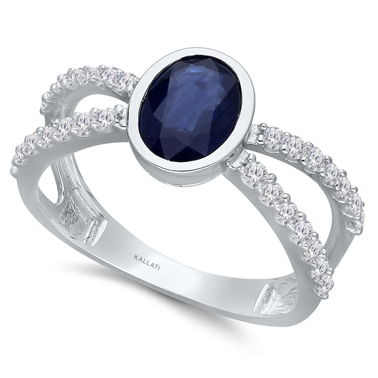 Kallati Heirloom Sapphire & Diamond Engagement Ring in 14K White Gold