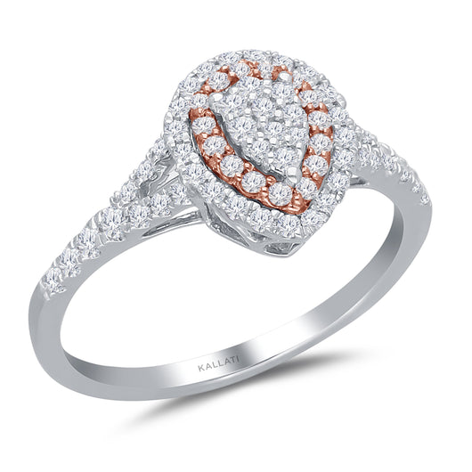 Kallati Eternal Pear Shape Cluster Diamond Engagement Ring in 14K Two Tone Gold