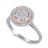 Kallati Eternal Double Halo Diamond Cluster Engagement Ring in 14K Two Tone White and Rose Gold