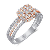 Kallati Eternal Cushion Diamond Cluster Engagement Ring in 14K Two Tone White and Rose Gold