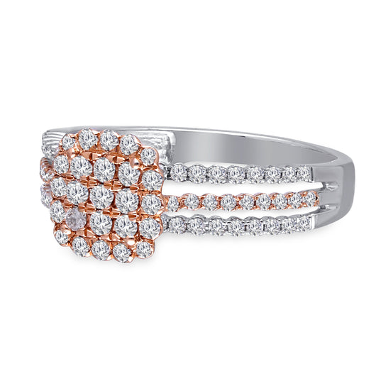 Kallati Eternal Cushion Diamond Cluster Engagement Ring in 14K Two Tone White and Rose Gold