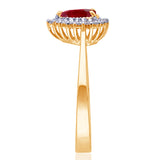 Kallati Heirloom Pear Halo Ruby & Diamond Engagement Ring in 14K Yellow Gold