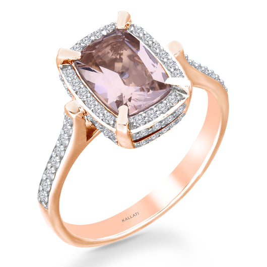 Kallati Heirloom Cushion Halo Morganite & Diamond Engagement Ring in 14K Rose Gold