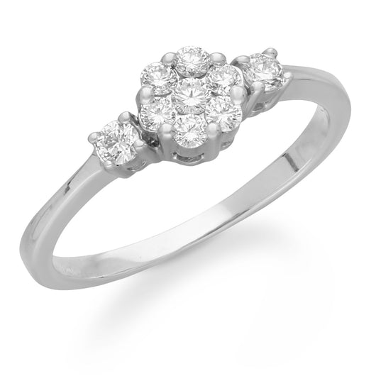 Kallati Eternal Three Stone Cluster  Diamond Engagement Ring in 14K White Gold