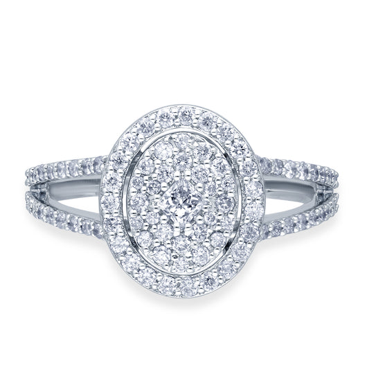 Kallati Eternal Oval Halo Cluster Diamond Engagement Ring in 14K White Gold