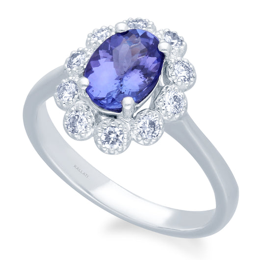 Kallati Heirloom Oval Tanzanite & Diamond Engagement Ring in 14K White Gold