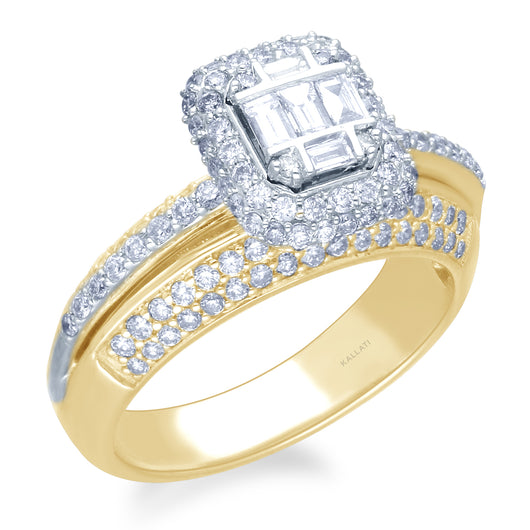 Kallati Eternal Cluster Diamond Engagement Ring in 14K Two Tone Gold