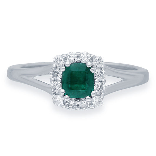 Kallati Heirloom Princess Cut Emerald & Diamond Engagement Ring in 14K White Gold