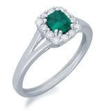 Kallati Heirloom Princess Cut Emerald & Diamond Engagement Ring in 14K White Gold