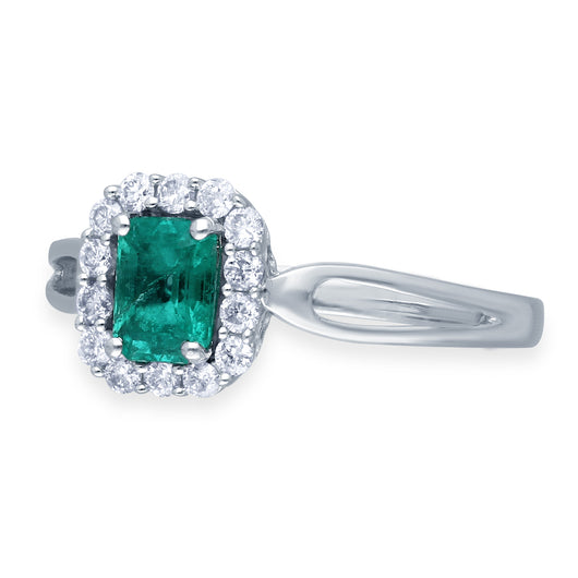 Kallati Heirloom Emerald Cut Emerald & Diamond Engagement Ring in 14K White Gold