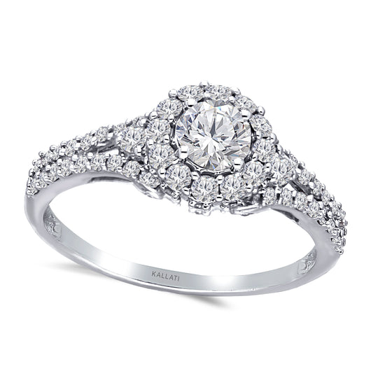 Kallati Eternal Round Halo Diamond Engagement Ring in 14K White Gold