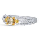 Kallati Eternal Yellow and White Diamond Engagement Ring in 14K White Gold