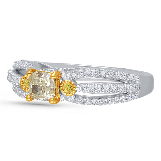 Kallati Eternal Yellow and White Diamond Engagement Ring in 14K White Gold