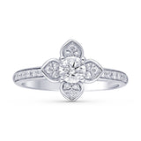 Kallati Eternal Round Flower Diamond Engagement Ring in 14K White Gold