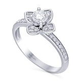 Kallati Eternal Round Flower Diamond Engagement Ring in 14K White Gold