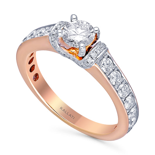 Kallati Eternal Round Channel Diamond Engagement Ring in 14K Rose Gold