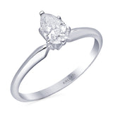 Kallati Eternal Classic Solitaire Pear Diamond Engagement Ring in 14K White Gold