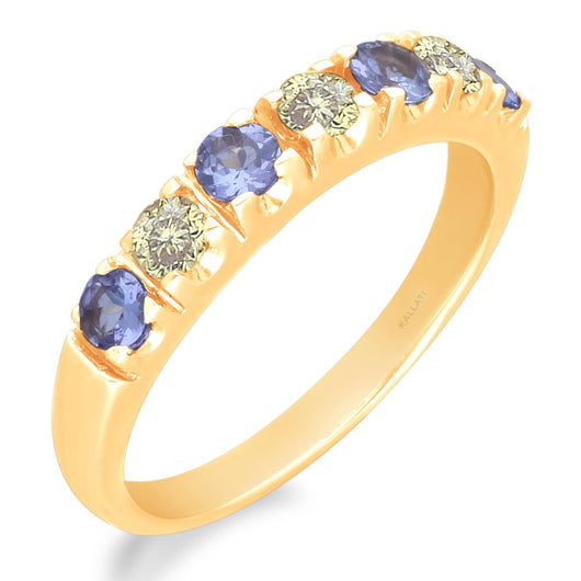 Yellow Gold Tanzanite and Yellow Diamond Renaissance Ring