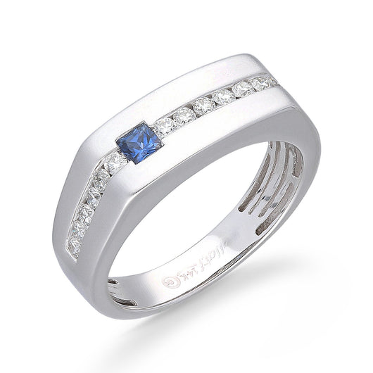 White Gold Diamond and Sapphire Men's Ring