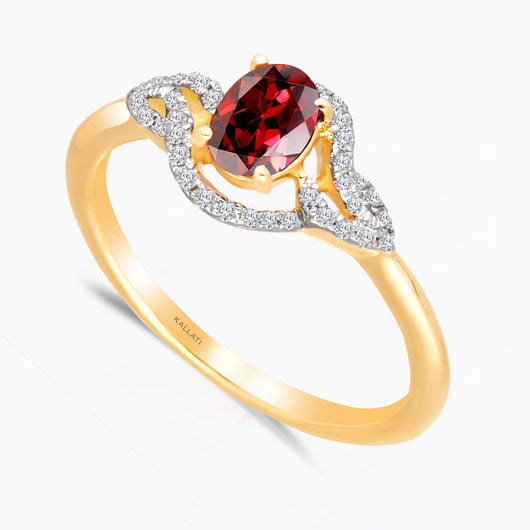 Kallati Heirloom Oval Twist Ruby & Diamond  Engagement Ring in 14K Yellow Gold