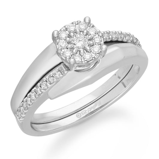 Kallati Eternal Cluster Diamond Engagement Ring with Matching Band in 14K White Gold