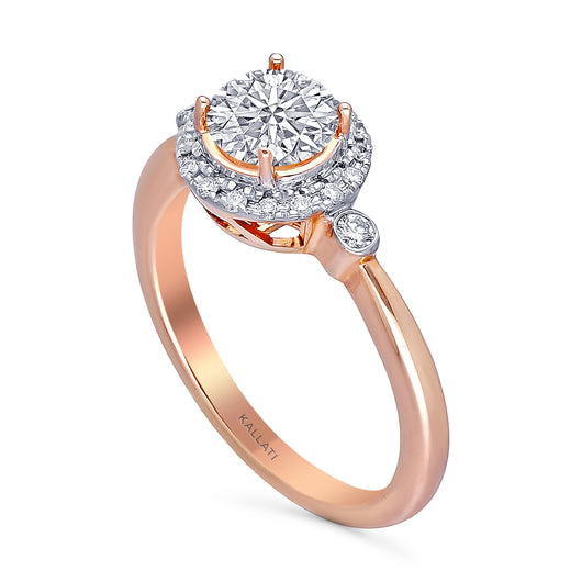Kallati Eternal Round Halo Diamond Engagement Ring in 14K Rose Gold