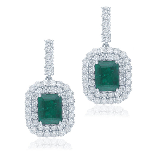 White Gold Emerald & Diamond Heirloom Earrings