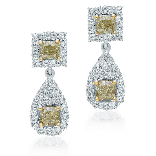 Two Tone Gold GIA Yellow & White Diamond Eternal Earrings
