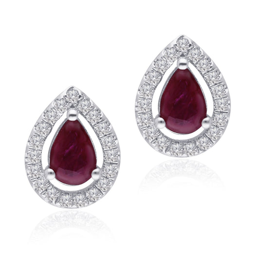 White Gold Ruby & Diamond Heirloom Stud Earrings