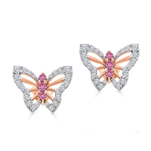 Rose Gold Pink Sapphire & Diamond Butterfly Earrings